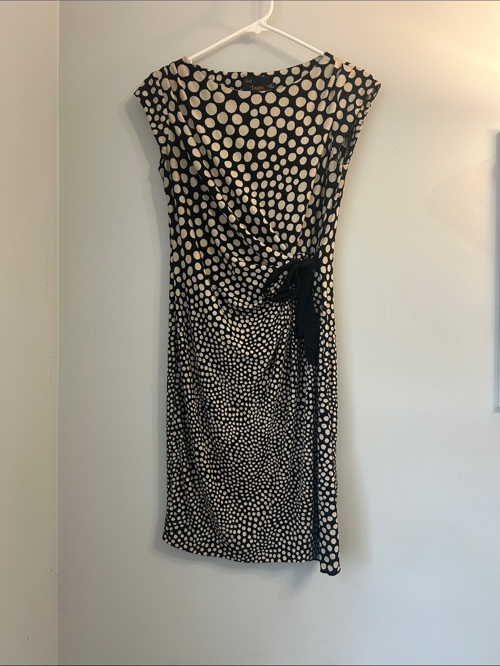 Just...Taylor Black and Cream Polka Dot Midi Wrap Dress